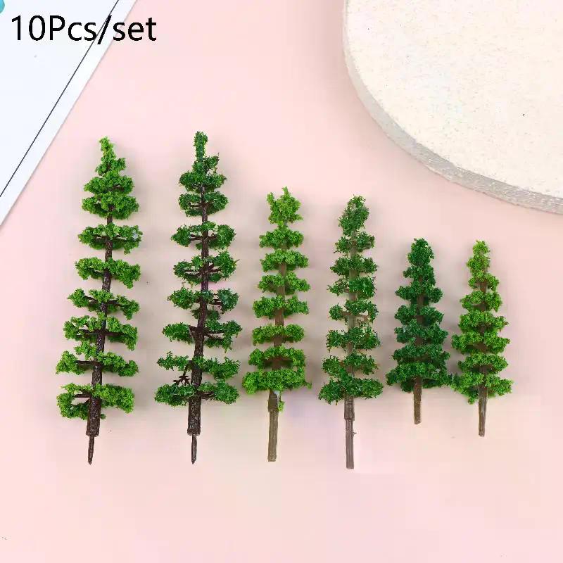 10Pcs Simulation Mini Green Tree Model Dollhouses Garden Landscape Ornaments Dollhouse Railway Street Scene Decoration