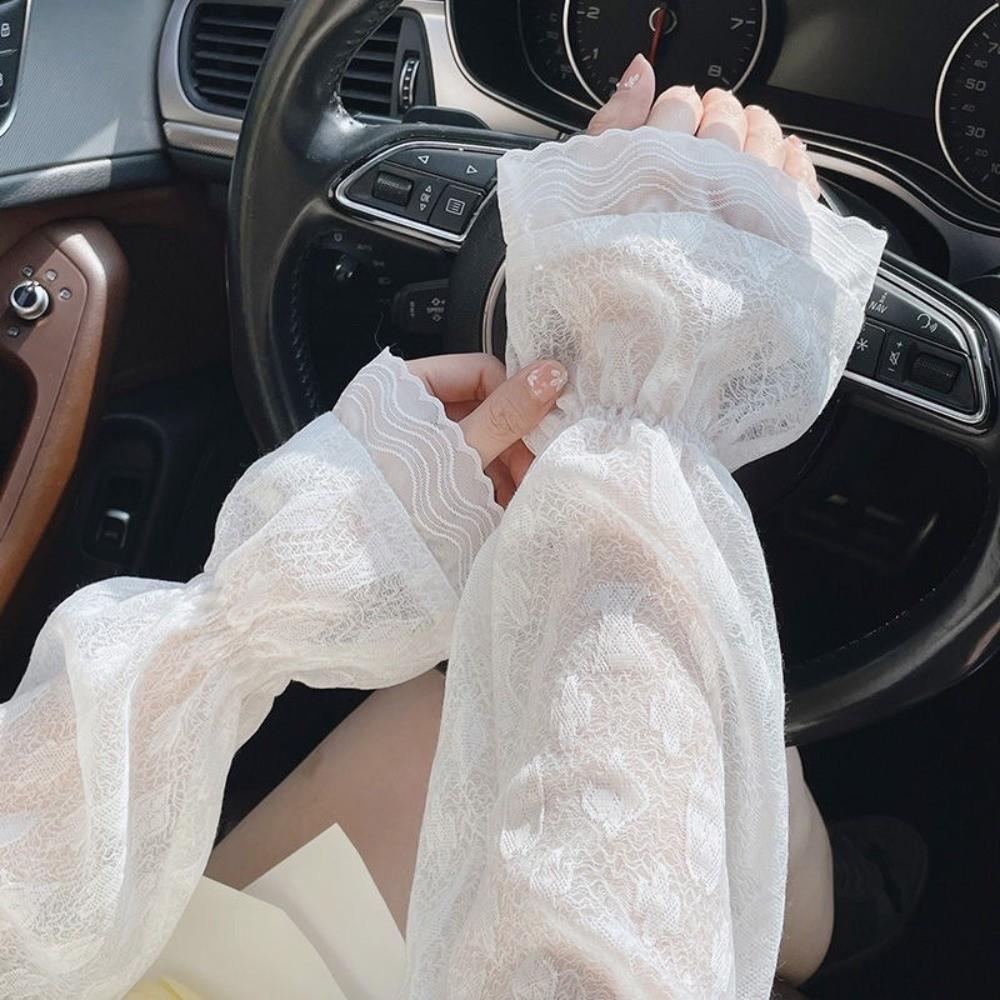 Long Driving Gloves Breathable Floral Lace Gloves Summer Outdoor Sun Sleeves