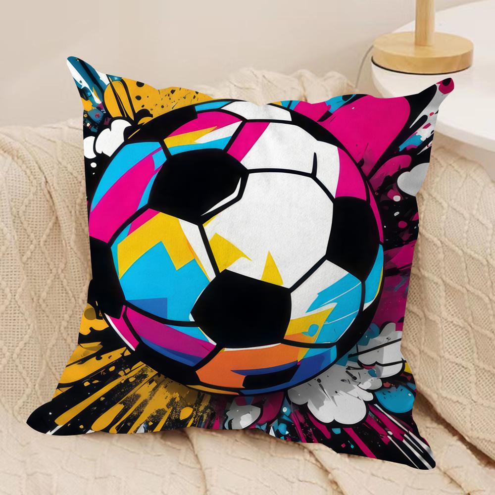 New Football Print Art Cushion Cover Silky Short Plush Invisible Zipper Dustproof Sofa Pillow Case For Home Decor