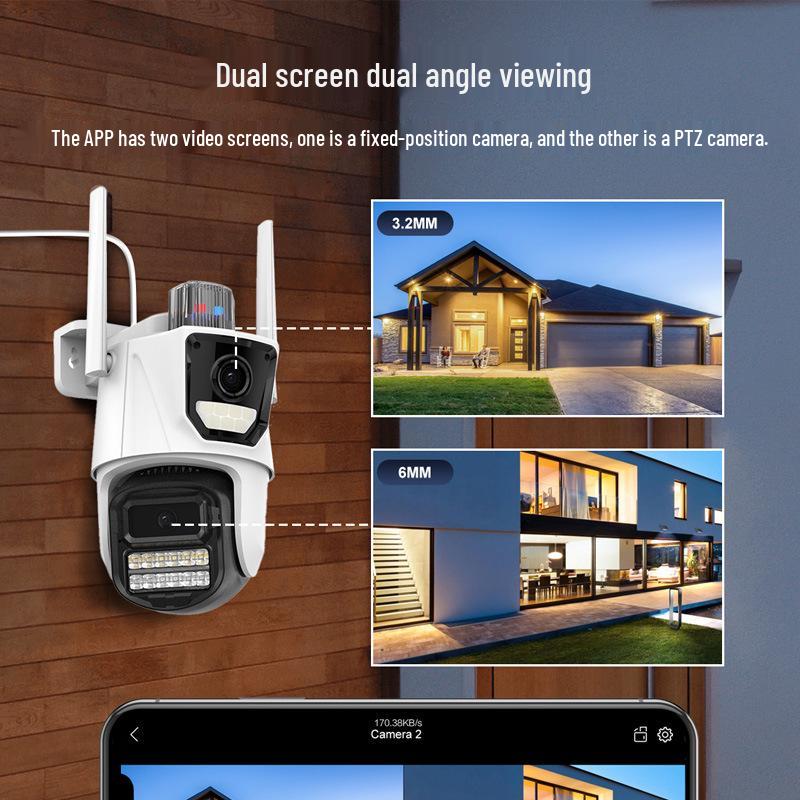 P17 Dual-Lens Outdoor Wireless Camera with ICSEE, High-Definition Mobile Remote Monitoring.