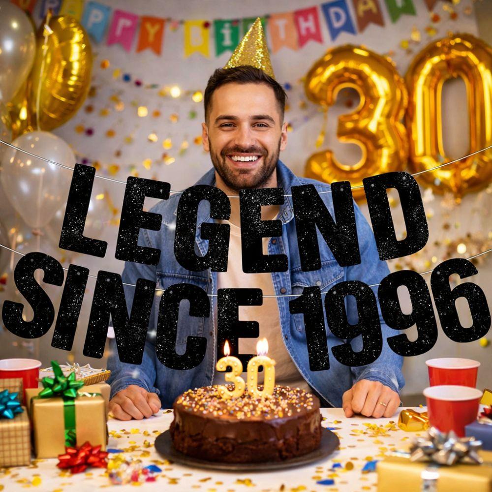 Black Paper Legend Since 1996 Banner Celebrate Garland Lucky Hanging Flag Decorative Handmade Party Scene Prop Birthday Party
