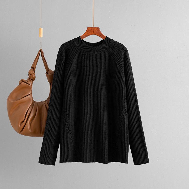 This Is A New Autumn and Winter Knitted Sweater for Women. It Features A Round Neck, Loose, Lace and Casual Solid Color Knitted Base Layer