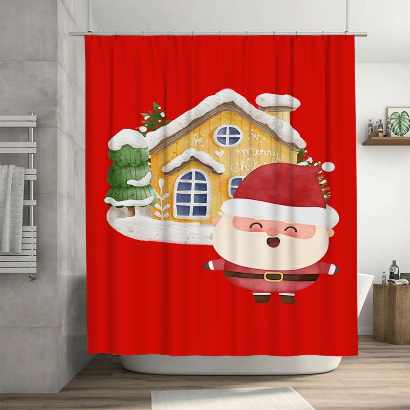 

Tuniu Charming Christmas Bathroom Decor Festive Holiday Shower Curtain Adorable Santa Claus Design Waterproof Fabric Fun & Cozy W60H190(CM)-1 Pcs