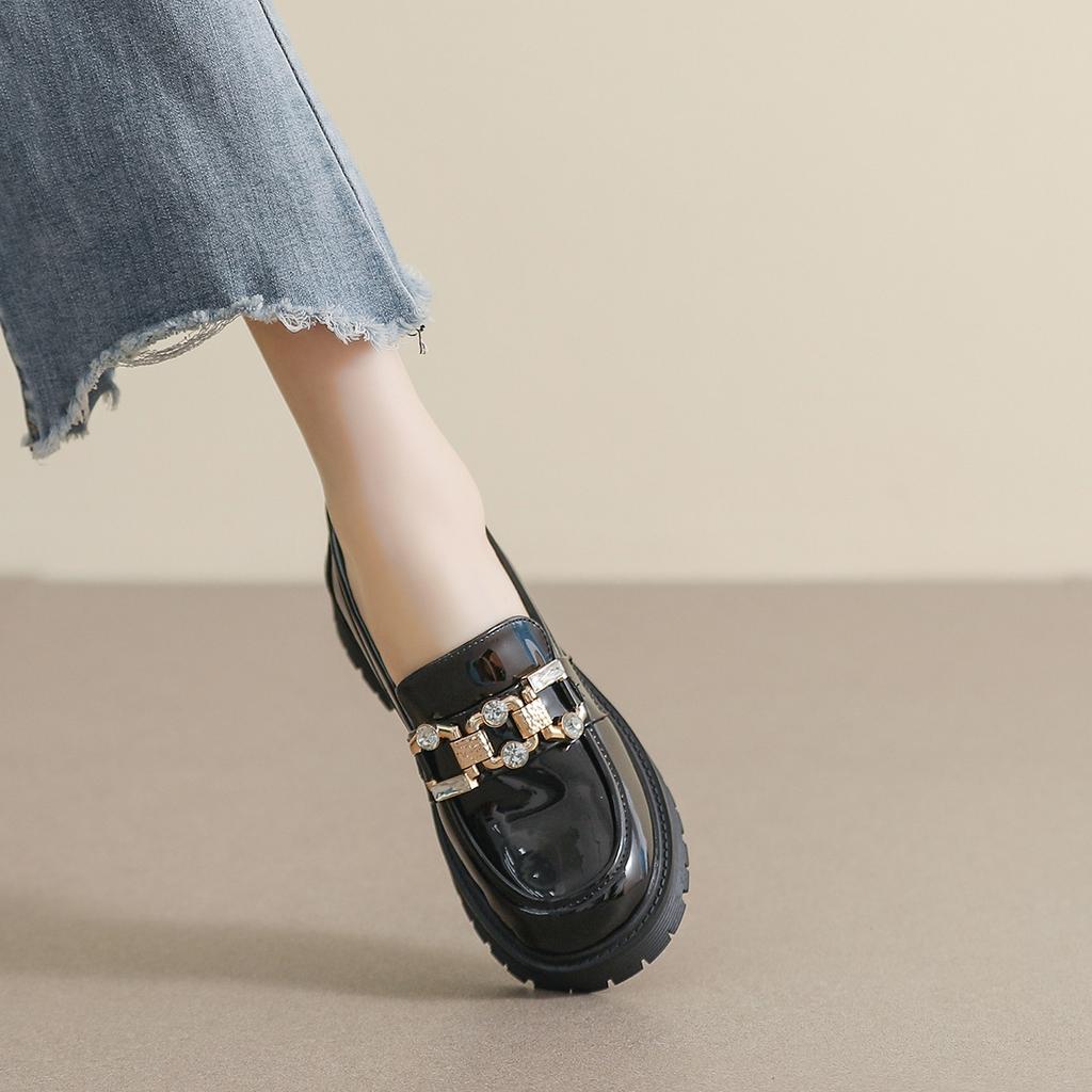 Thick-soled Small Leather Shoes, Women's College Style, a Slip-on, Retro Block Heel Soft-soled Single Shoe