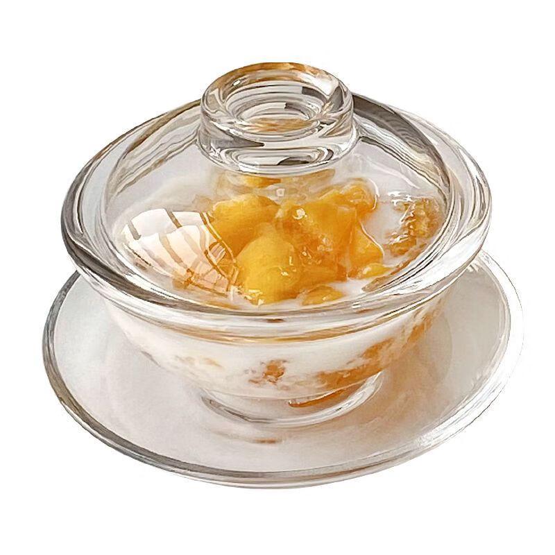 Chinese Style Transparent Glass Dessert Bowl with Lid