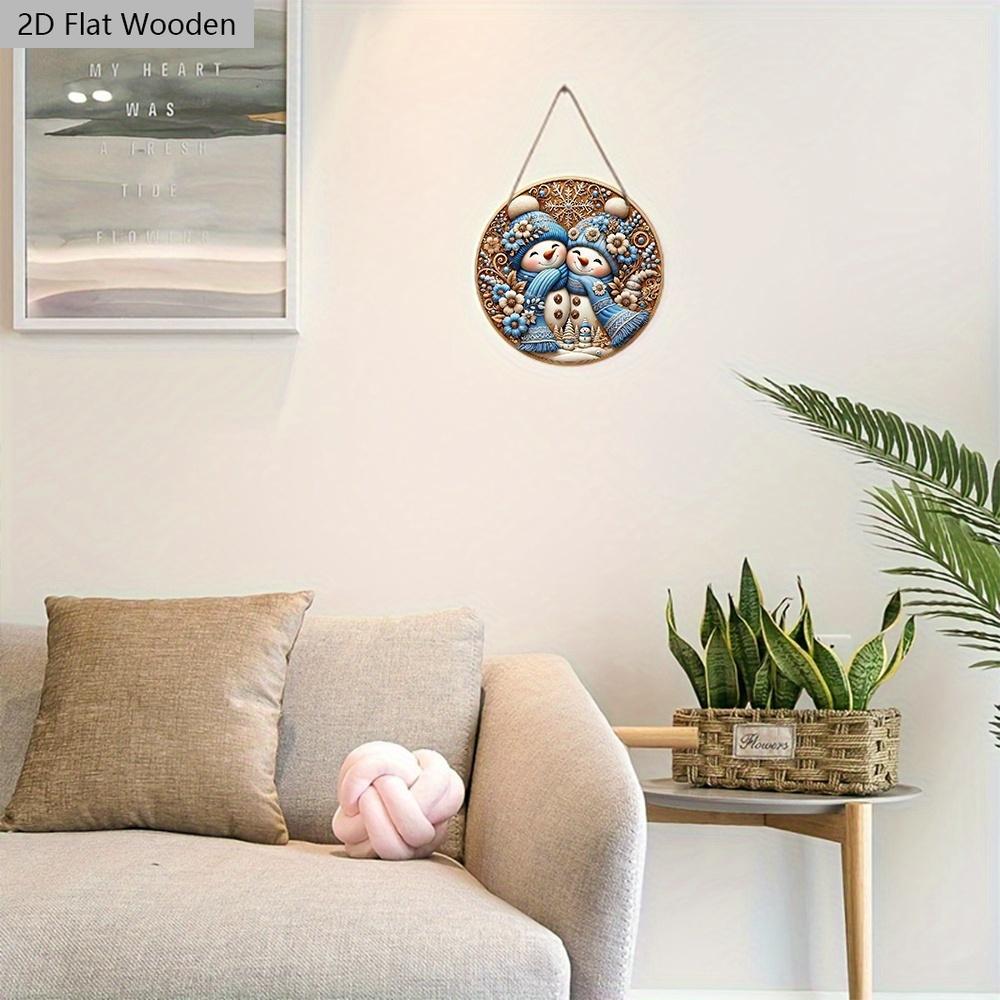 Cute Winter Wonderland Wooden Christmas Sign with Snowman Pattern - Navidad Round Sign for Front Door Wall Hanging Decor - Ideal Christmas Decoration