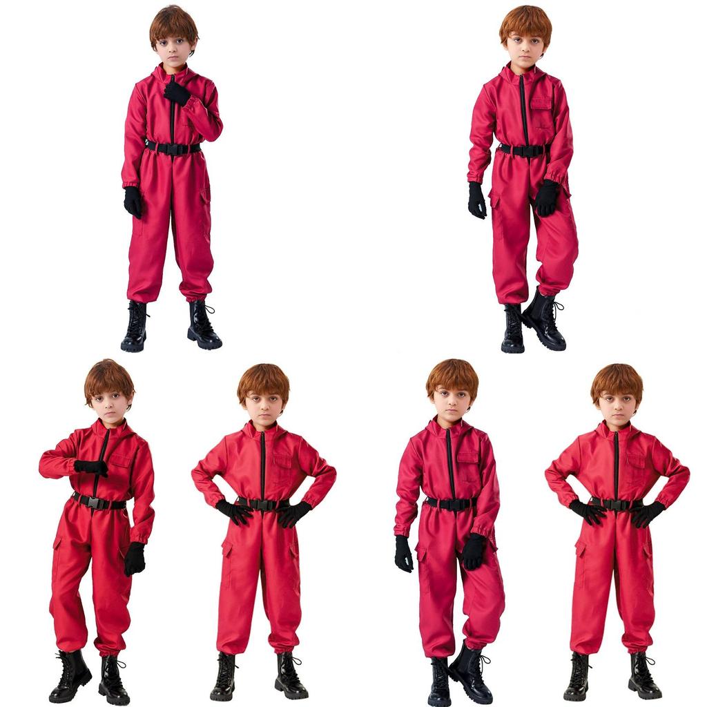 Cosplay do Tema Round 6 Macacão Vermelho com Tecido de Poliéster Para Meninas Fantasia de Halloween