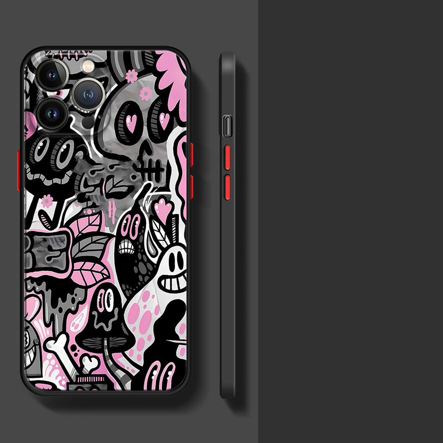 Fashion Monster Graffiti Phone Case for Apple iPhone 15 16 Pro XS Max 16e 13 14 Plus XR SE 7 8 12 11 Pro Plus Matte