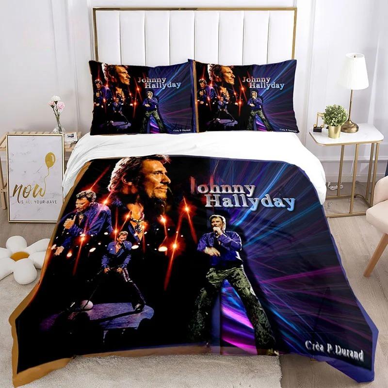 Bettbezug Rock Star Johnny Hallyday 3D Exquisiter Digitaldruck Bettwäsche-Set Bettdecke Bett Jugend Heimdeko Erwachsener Jungen Geschenk