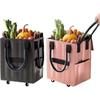 Long Handheld Roller Skating Shopping Bag Foldable Portable Shopping Trolley Zipper Closure Large Capacity Pull Cart with Wheels