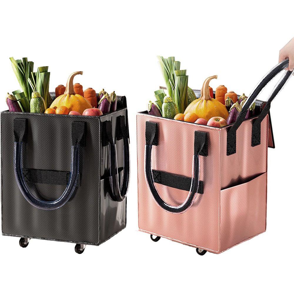 Long Handheld Roller Skating Shopping Bag Foldable Portable Shopping Trolley Zipper Closure Large Capacity Pull Cart with Wheels