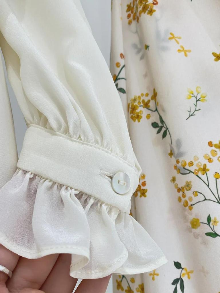 2025 Early Spring Women's French Double Crepe White Lace Shirt - 100% Mulberry Silk