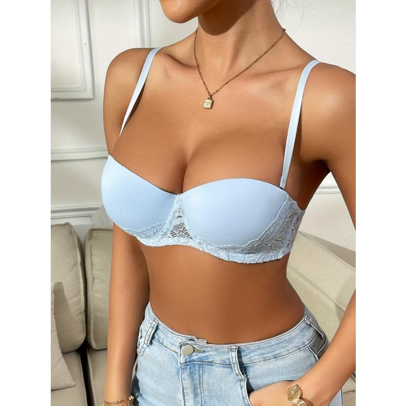 Women's High-Impact Balconette Bra - Solid Color- Women's Lingerie Semi-Covered Contrast Lace Underwire Bra For Lifting