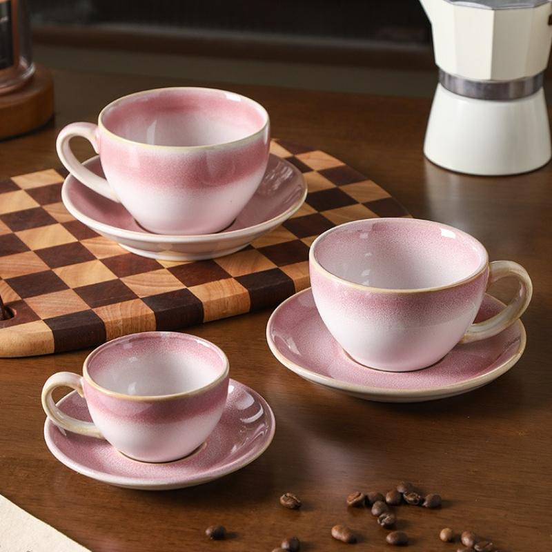 Ceramic Retro Kiln-Turned Coffee Cup and Plates Set Creative Vintage Chinese Breakfast Cups Afternoon Tea Drinking Utensils