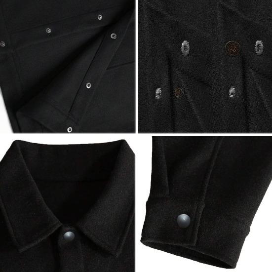 Men Jacket Woolen Lapel Design Long Sleeve Solid Color Coat with Flap Pockets Design