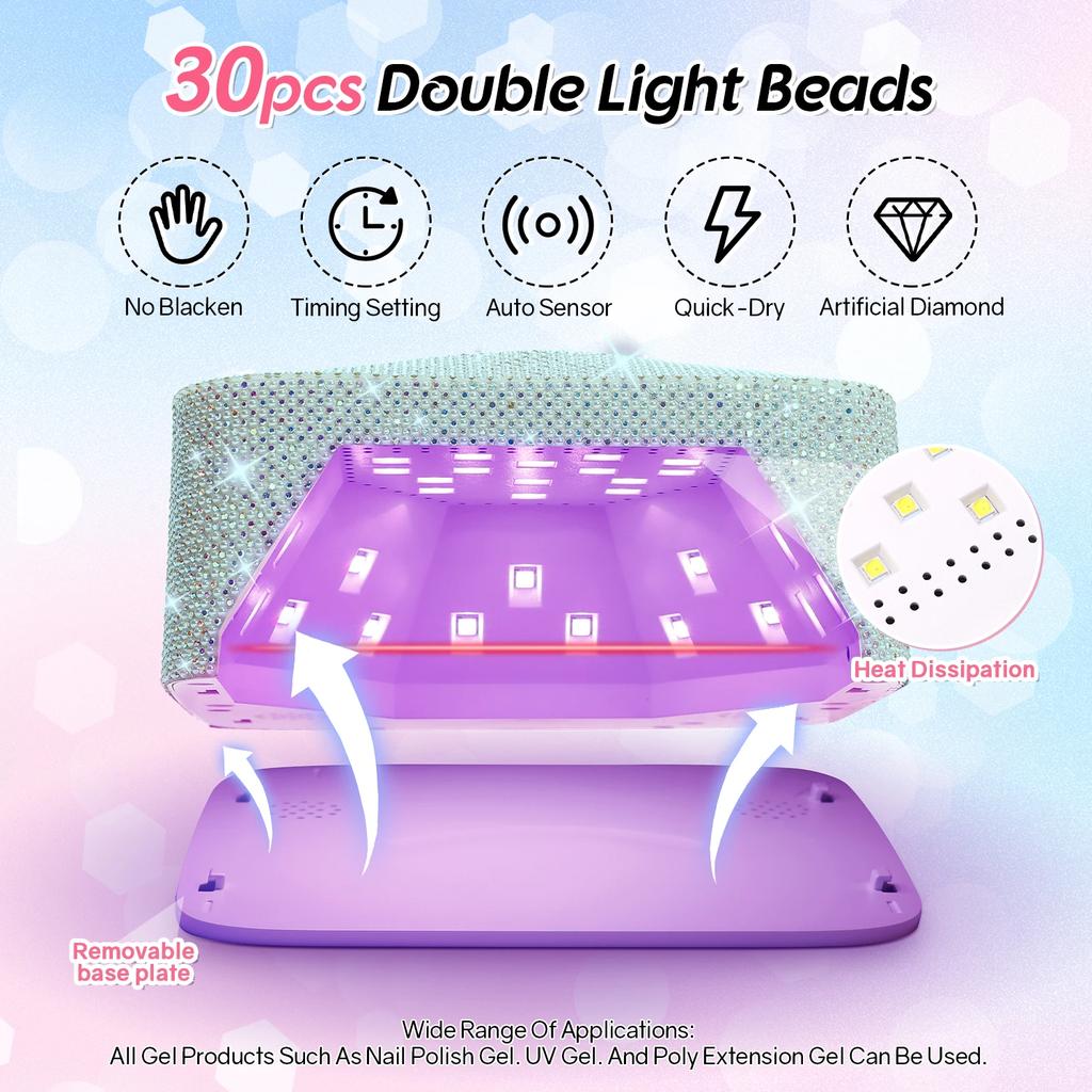 DianaBeauty UV Nail Lamp Rechargeable Cordless Manicure Lamp with Rhinestones 30 LEDs UV Cabin for Nail Art Tools Nail Dryer
