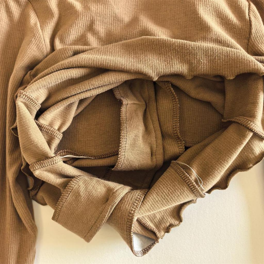 Women's Cotton Long Sleeve Two-Piece Pajamas with Chest Pads, Minimalist Style, Thickened for Spring/Winter.