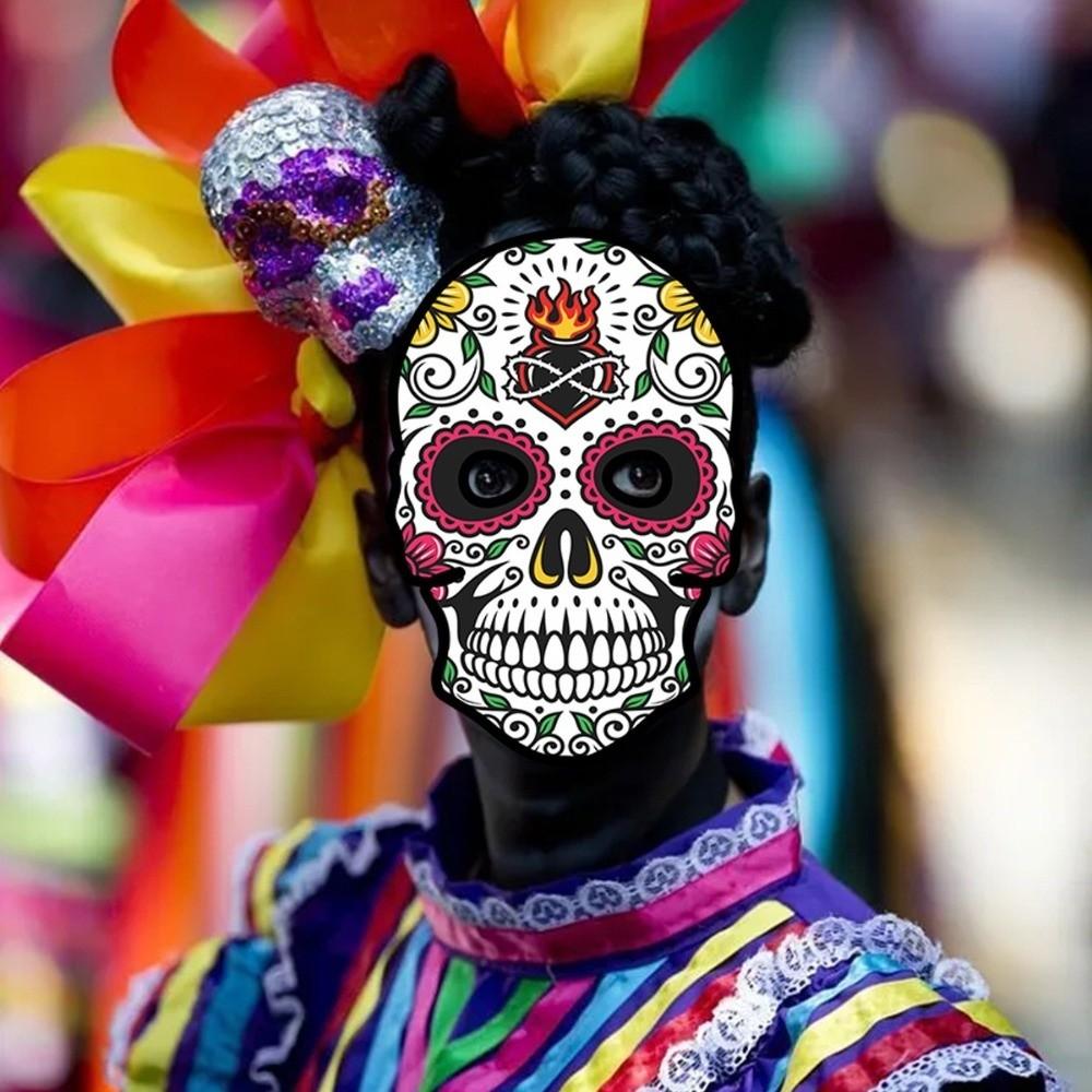 6 szt. Kolorowa Maska Czaszki na Halloween Pełna Twarz Meksykańska Maska Czaszki Nowa Maska na Twarz Czaszka Dzień Zmarłych