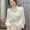 Flower Satin Design Sense of All-match Casual Shirt Women's Spring Loose Outer Wear Long-sleeved Top