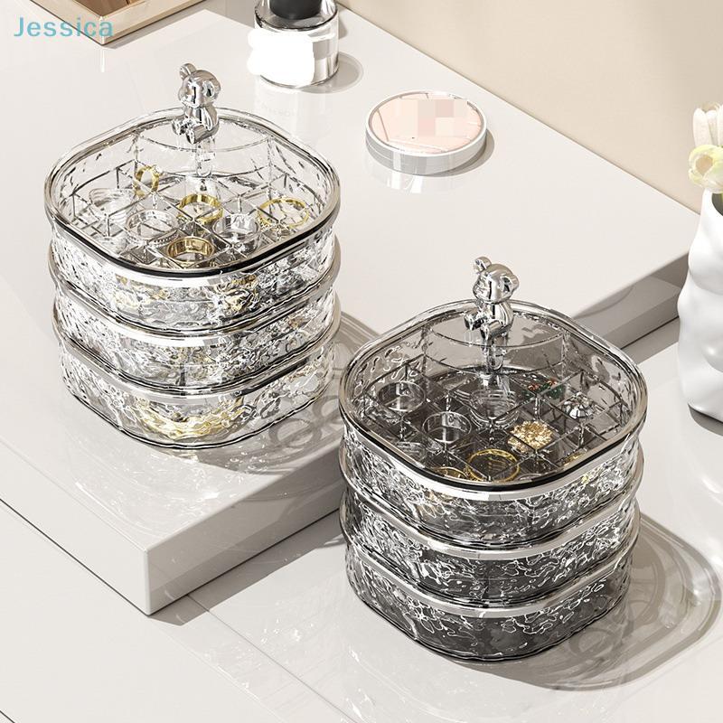 Transparent Rotating Jewelry Box With Compartments,Vanity Jewelry Organizer, Earring,Hairpin And Ring Storage Box