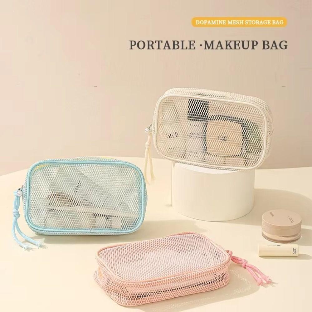 Breathable Mesh Portable Toiletry Pouch Large Capacity Coin Purse Wash Bags Toiletries Storage