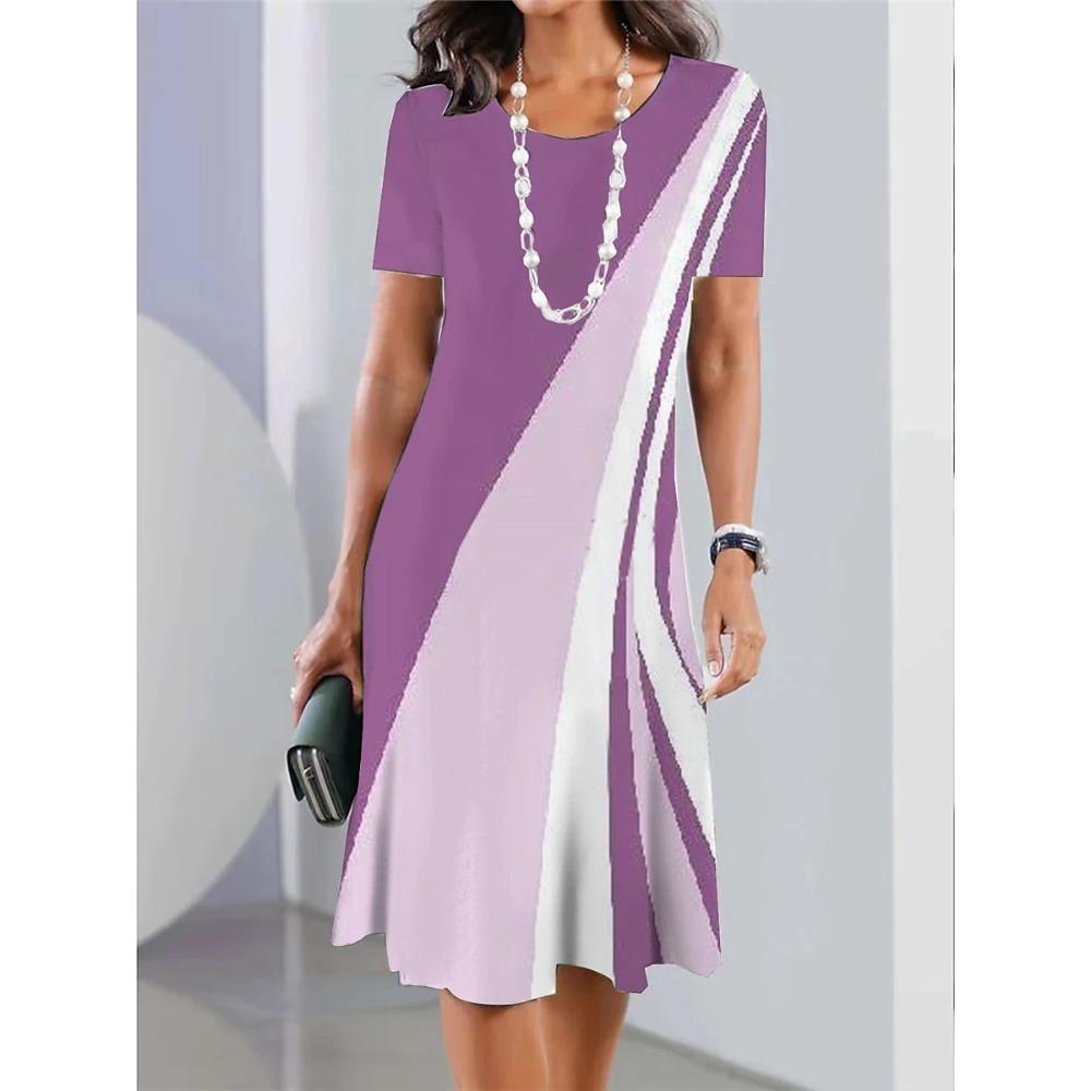 Damenkleider Gestreift Bedruckt Elegant Lässig Rundhals Kurzarm Sommerkleider