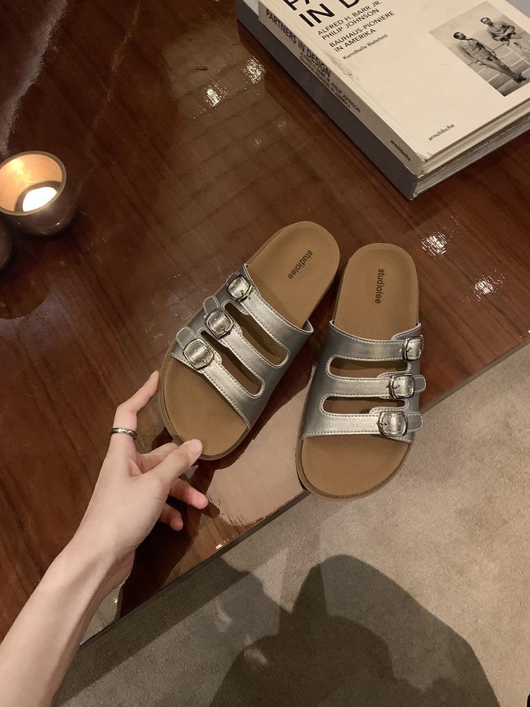 Sheepskin Grape Mother Three-breasted Slippers Women's Summer Versatile Casual Style Thick-bottomed Open-toed Birkencool Slippers