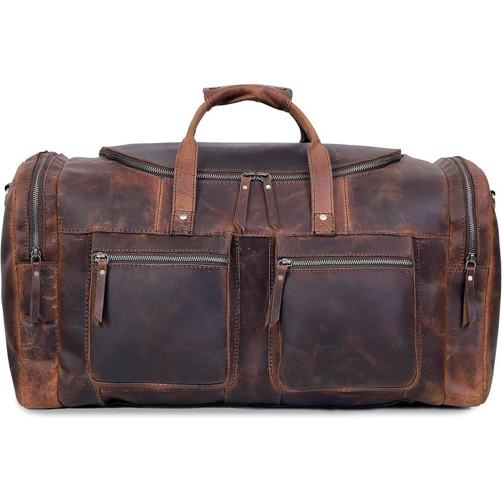 24" Reisetasche im klassischen Vintage-Stil mit modernem Retro-Look, dickes vollnarbiges Rindsleder, handgefertigtes Leder, fürs Fitnessstudio, Weekender, Reisegepäck