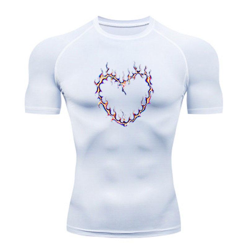Men's Compression Workout T-Shirt, Thorn Heart Pattern Quick