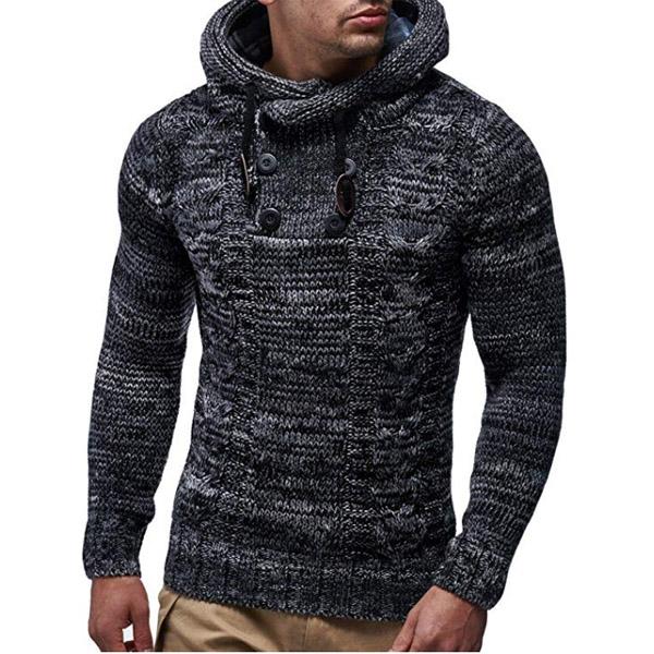 Men High Collar Long Sleeve Sweater Casual Solid Color Pullover Sweaters Slim Fit Hooded Sweaters