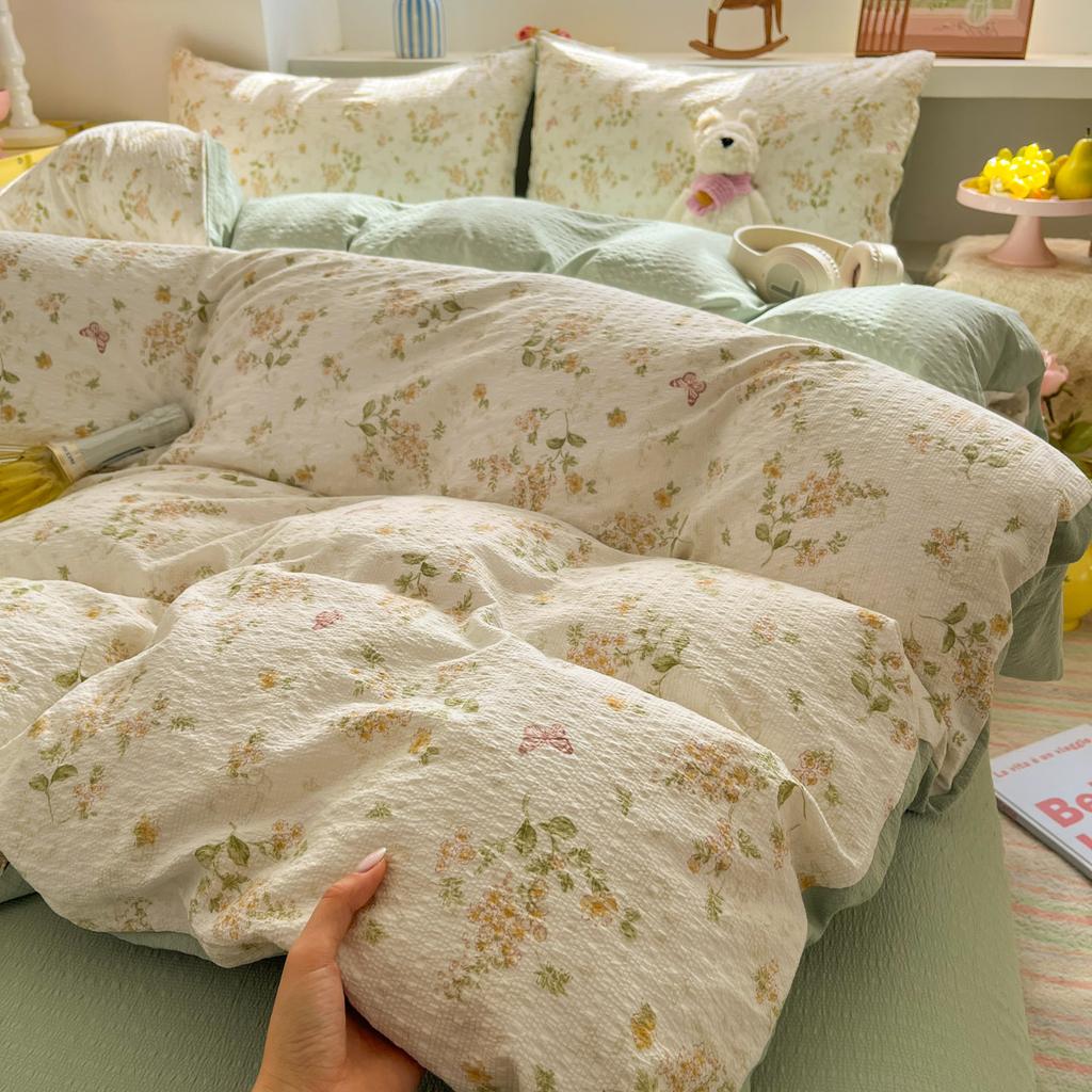 Class A Double-Layer Gauze, Cotton, Pure Cotton, Fresh Floral Bedding, Bed Hat, Quilt Cover, Dormitory Students