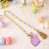 Easter Colorful Wooden Beads Hanging Garland With Plaid Print Rabbit Pendant For Easter Holiday Party
