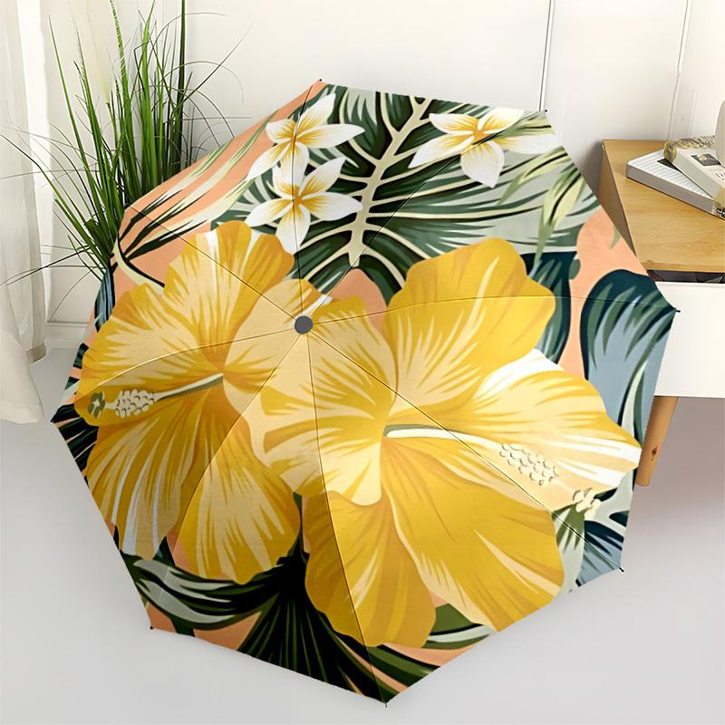 

1pc Tropical Flowers Automatic Opening/Closing Folding Umbrella with 8 Ribs,Windproof Portable Sunshade Umbrella Holiday gift yy260401033