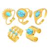 Trendy Geometric Turquoise Opening Ring for Women, Stainless Steel Oval Rings,Fashion Jewelry Mother's Day Gift