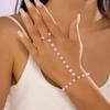 New Colorful Crystal Zircon Link Chain Connected Finger Ring Bracelet for Women Gold Color Flower Cross Bracelet Party Jewelry