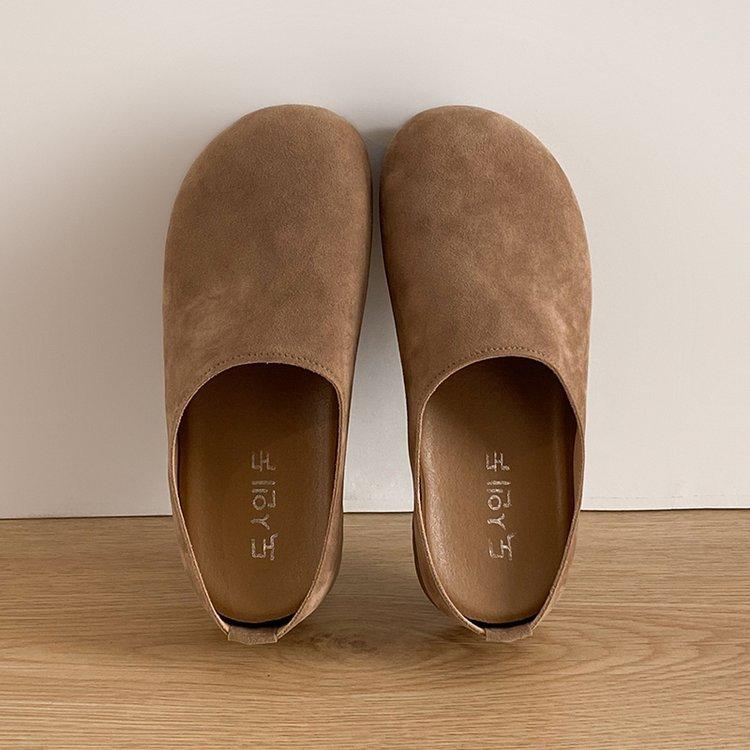 

Soft leather version~ Mori thick-soled bag head half slippers Birkenstocks shoes women s 2025 autumn lazy people pedal Boken outer wear drag 35 хаки