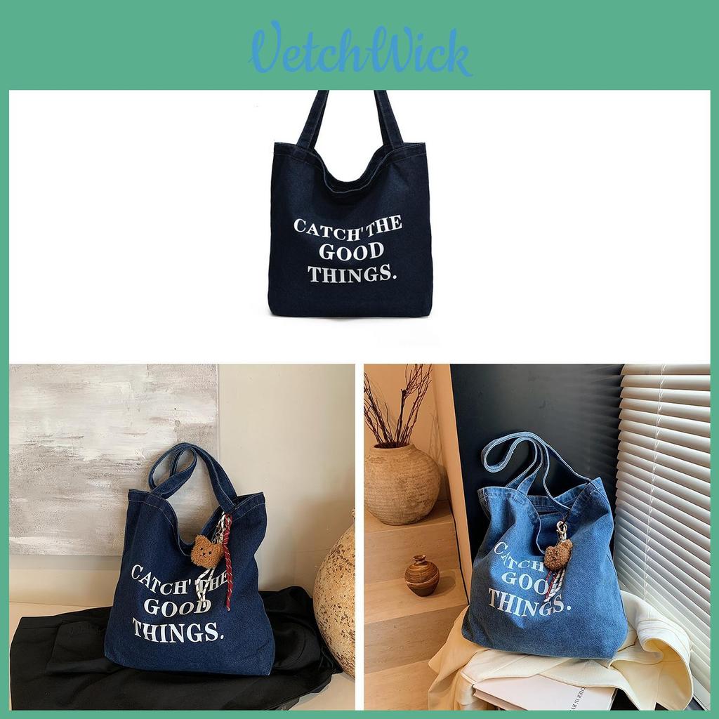 Denim Tote Bag For Women With Double Shoulder Straps Large Capacity Crossbody Style