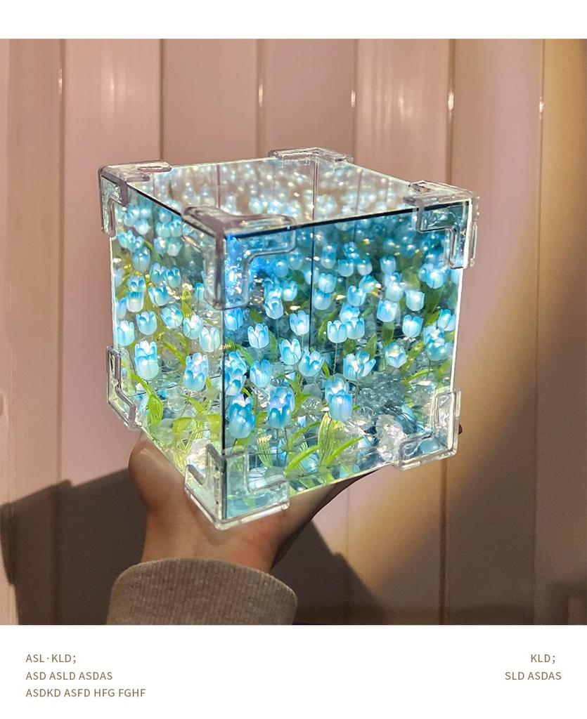 Cadeau de Saint-Valentin: Veilleuse Tulipe Faite à la Main Rubik's Cube - Parfait pour l'Anniversaire de la Petite Amie