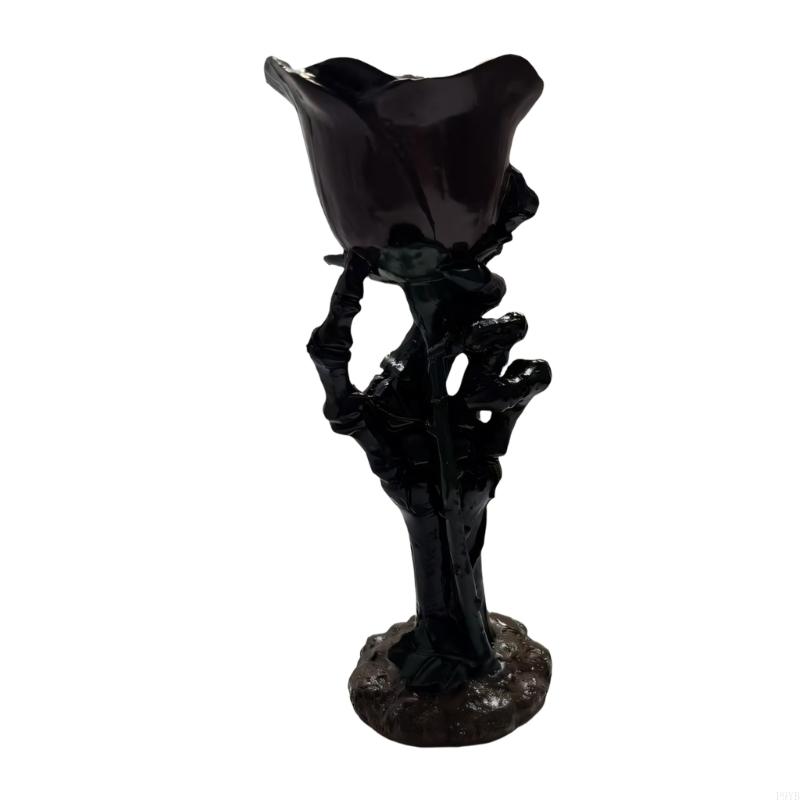 Skeleton Hand Rose Tealight Holders Gothics Skull Hand Holders with Rose Desktop Ornament Halloween Decorations