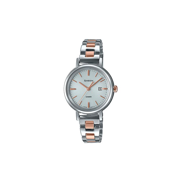 

Casio Sheen Series Solar Business Three-Hand Design Date Display Waterproof Solar Quartz Movement Stainless Steel Strap Women watches SHS-D300SG-7APR Silver Dial