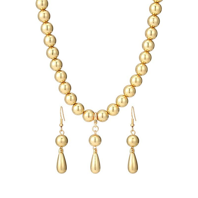 Exaggerated round bead necklace women's jewelry versatile beaded CCB metal texture water drop collar jewelry