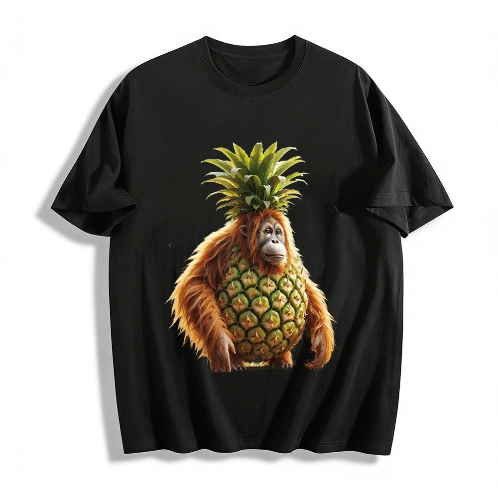 Funny Pineapple Orangutan Graphic Casual T-Shirt Pure cotton T-shirt XXS