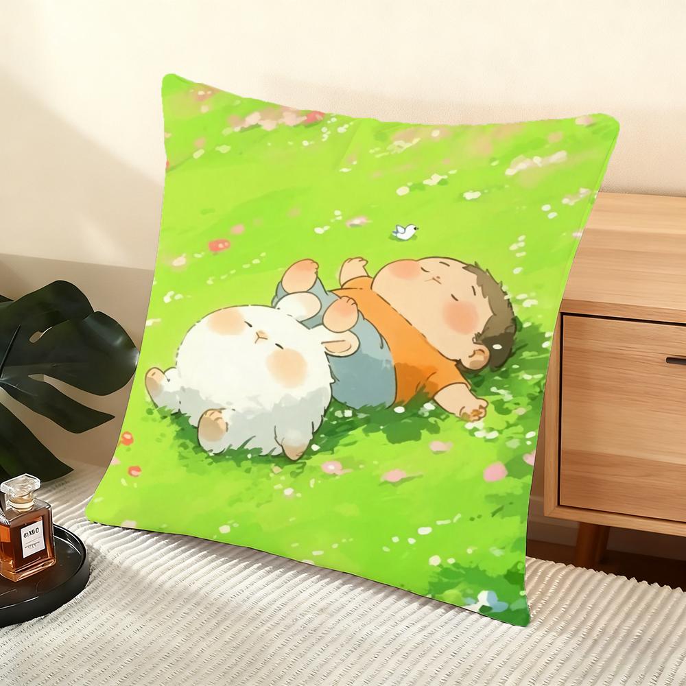 Cartoon drawing animal Cushion Cover Silky Short Plush Home Sofa Cushion Cover - Invisible Zipper Home Decoration