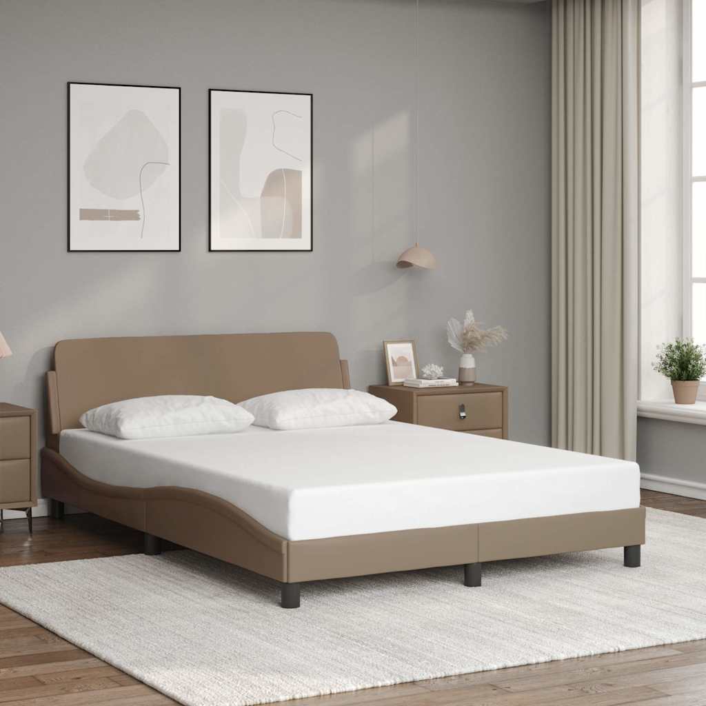 Vidaxl Rama Łóżka Z Zagłówkiem, Cappuccino, 140X200 Cm, Sztuczna Skóra
