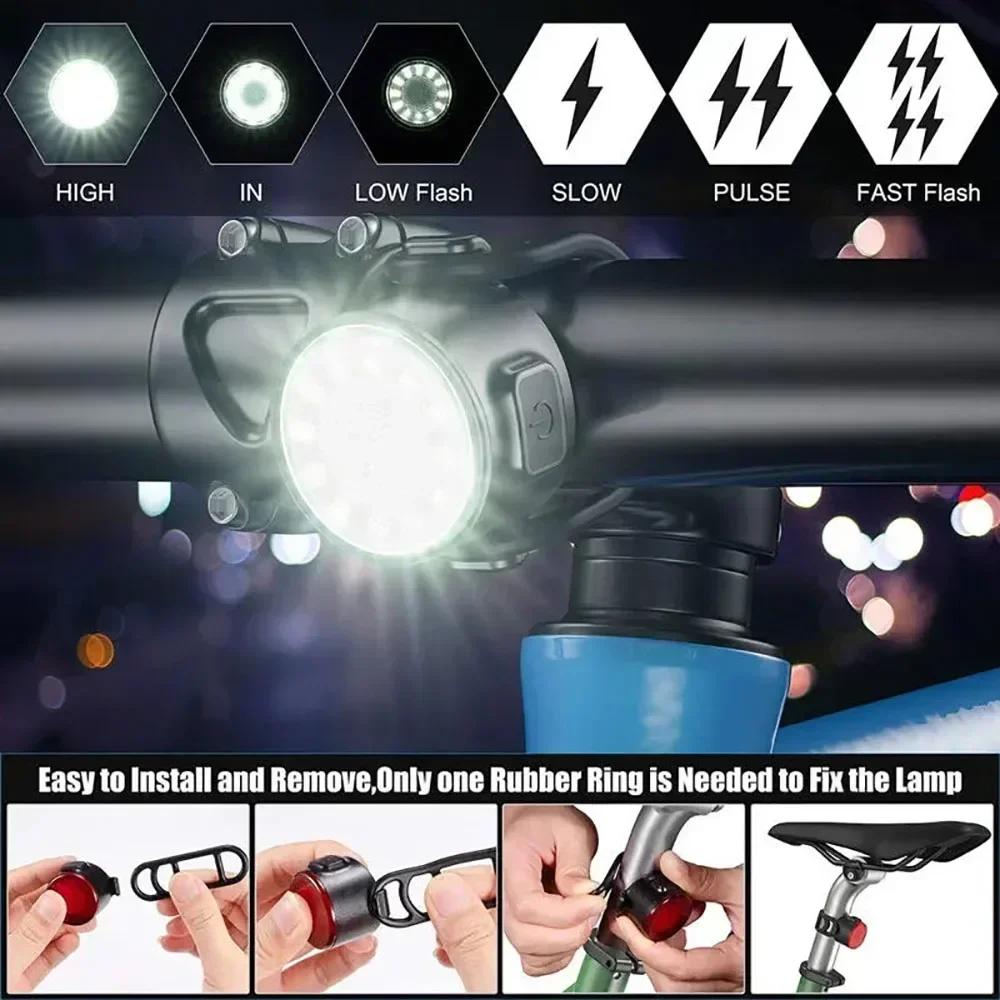 Bike Taillights Headlight USB Rechargeable Bicycle Safety Warning Light MTB LED Front Rear Lantern Cycling Lamp Set