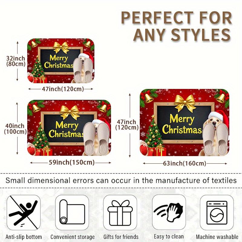 Golden Retriever Christmas Flannel Mat Carpet, Blackboard Blessing Design Pet Mat Non-Slip for Living Room Bedroom Office Decor