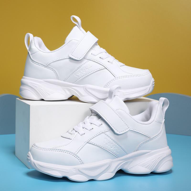 2025 Spring Kids Solid Color Soft Sole White Leather Sports Shoes