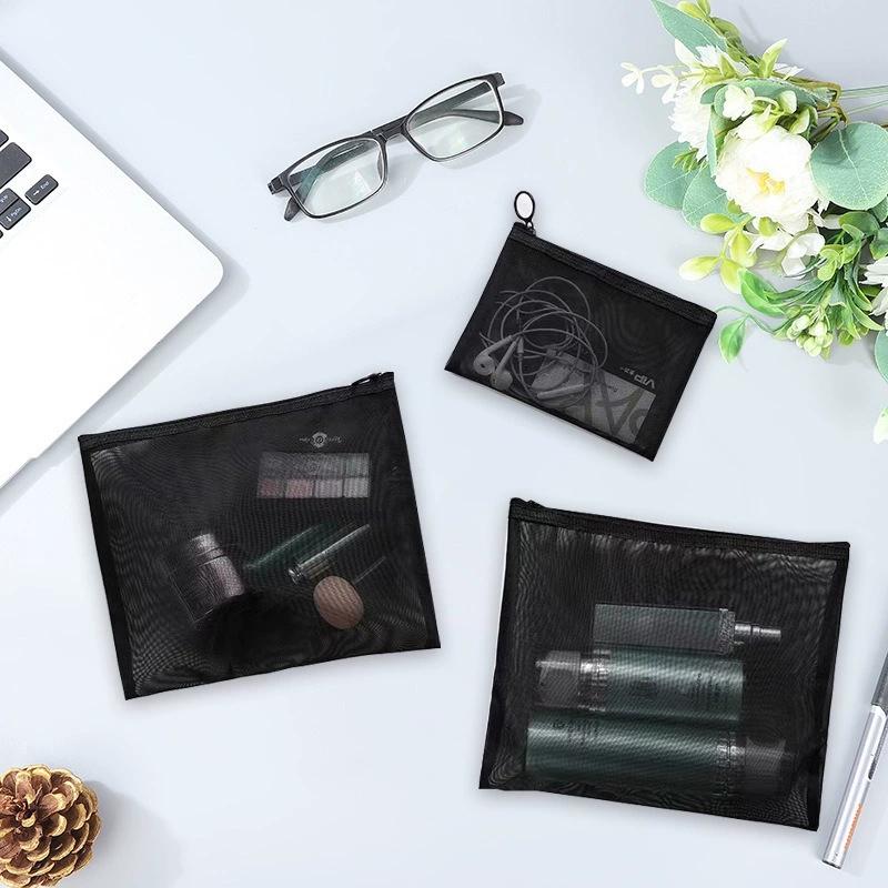 1-3pcs Mesh Clear Cosmetic Bags different sizes Black Makeup Bag Portable Travel Toiletry Organizer Case Lipstick Storage Pouch