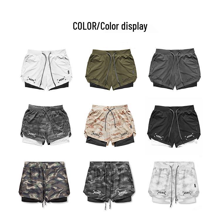 Shorts de Corrida ao Ar Livre Masculino Plus Size com Camada Dupla e Múltiplos Bolsos