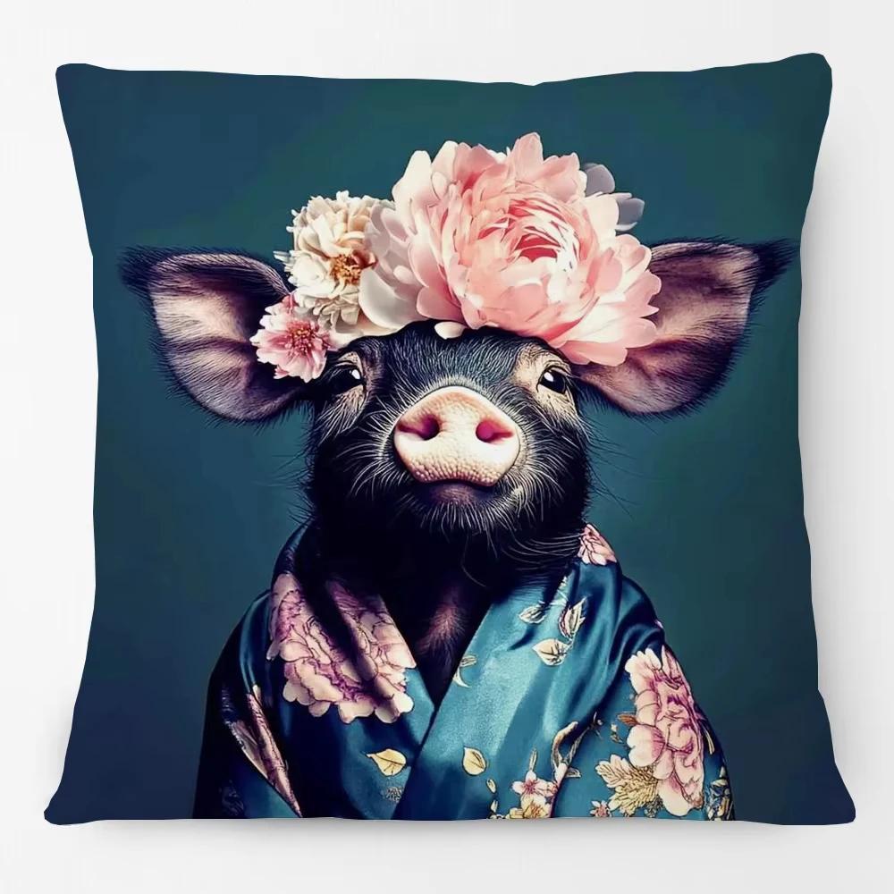VIKAMA Koninklijke Dierenprint Kussensloop Artistieke Woonkamer Bank Kussensloop Slaapkamer Hoofdeinde Kussensloop Huisdecoratie 50x50cm